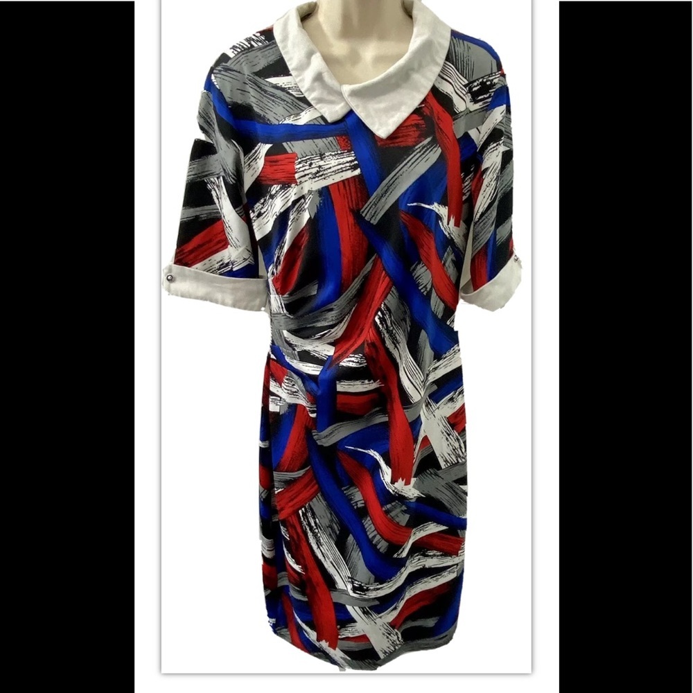 Oxiuly Straight Ruched Dress Abstract Print Large